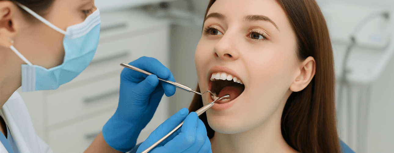 Dentist performing an oral health exam on a patient